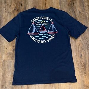 Vineyard Vines Boys Navy Tee with Sailboat Design
